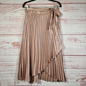 Anthro Maeve Metallic Pleated Tie Midi Skirt